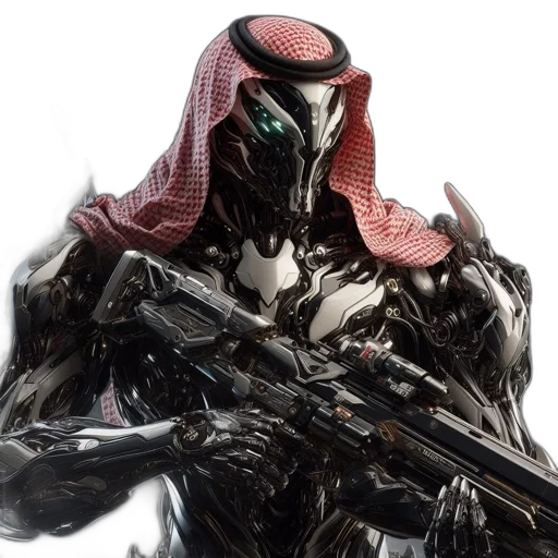 robot, weapon, mask, creature, concept art, cyberpunk, comic book art, 3d render transparent PNG cut-out