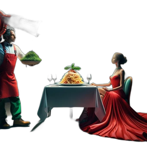 food, dress, crown, concept art, photorealistic, 3d render, underwater, outer space transparent PNG cut-out