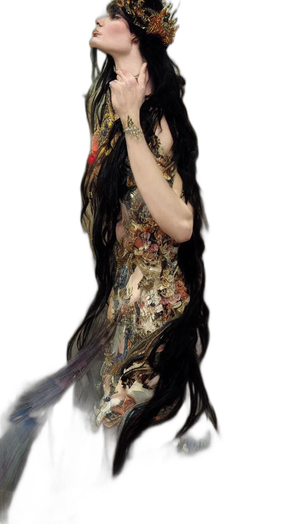 dress, hair, staff, dragon transparent PNG cut-out