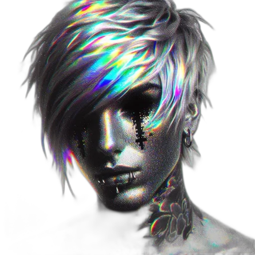 face, hair, mask, robot, cyberpunk, vaporwave, fantasy art, pixel art transparent PNG cut-out