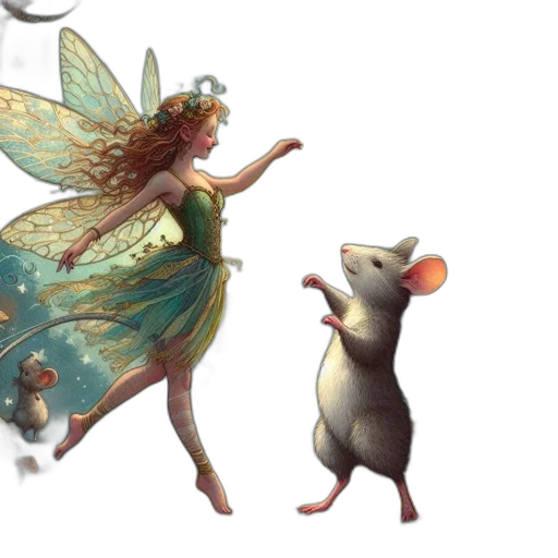 concept art, 3d render, fantasy art, underwater, fairy, dances, mouse, moonlit transparent PNG cut-out