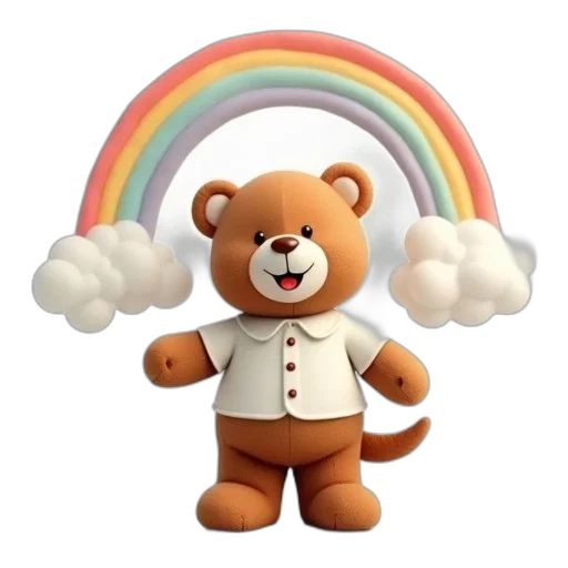 staff, 3d render, concept art, photorealistic, brown, teddy, bear, rainbow-colored transparent PNG cut-out