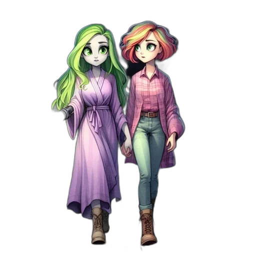 dress, staff, concept art, pixel art, fantasy art, cartoon, green, colorful transparent PNG cut-out