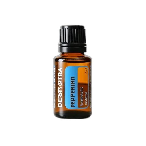 bottle, doterra, peppermin, oil, blue, label, white, background transparent PNG cut-out