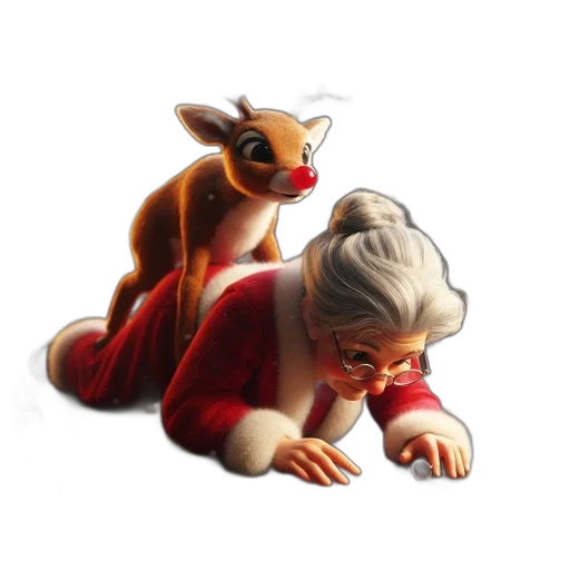 concept art, 3d render, photorealistic, fantasy art, snow, elderly, lady, santa transparent PNG cut-out