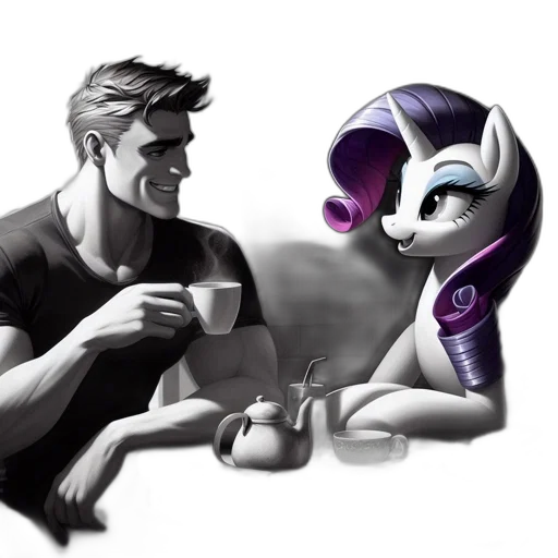 concept art, comic book art, fantasy art, cartoon, monochrome, man, unicorn, share transparent PNG cut-out