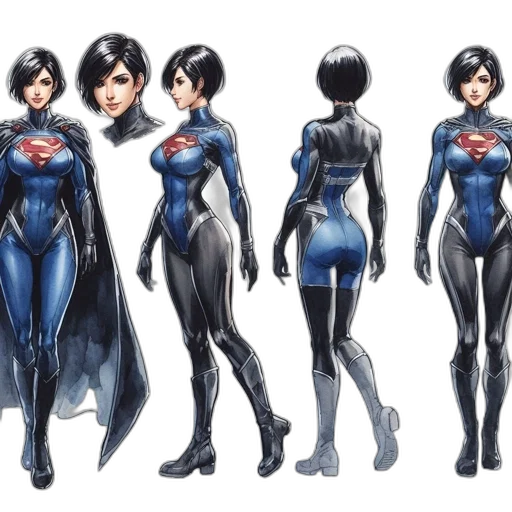 concept art, comic book art, 3d render, fantasy art, blue, female, superhero, character transparent PNG cut-out