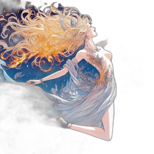 dress, hair, crown, mask, fantasy art, concept art, anime, watercolor transparent PNG cut-out