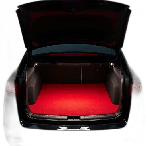 car, 3d render, concept art, photorealistic, red, interior, trunk, open transparent PNG cut-out