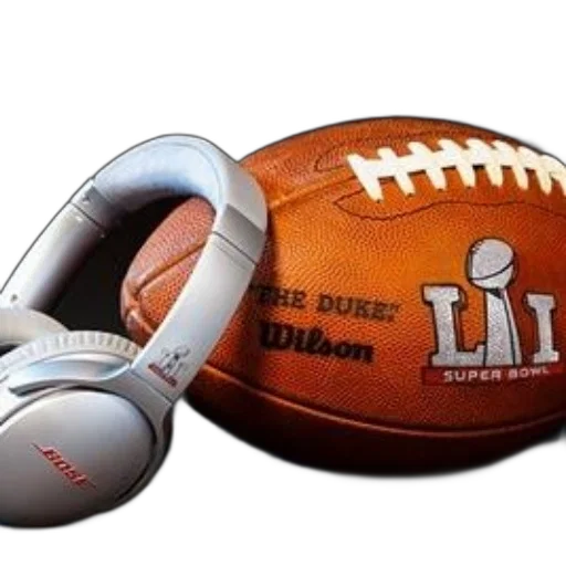 super, bowl, football, headphones, next, set, against, black transparent PNG cut-out