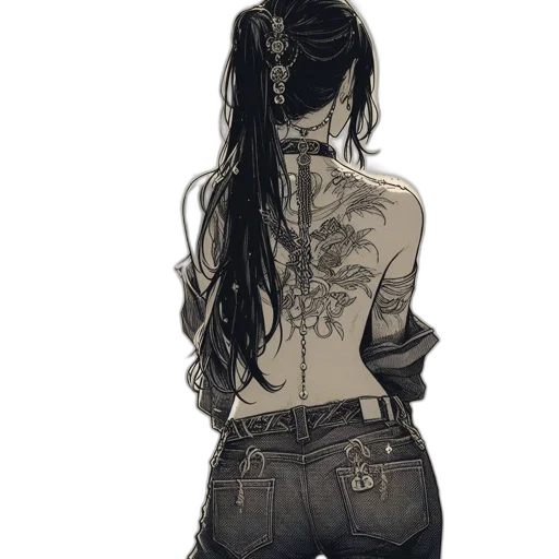 jacket, dress, hair, weapon, cyberpunk, photorealistic, comic book art, fantasy art transparent PNG cut-out