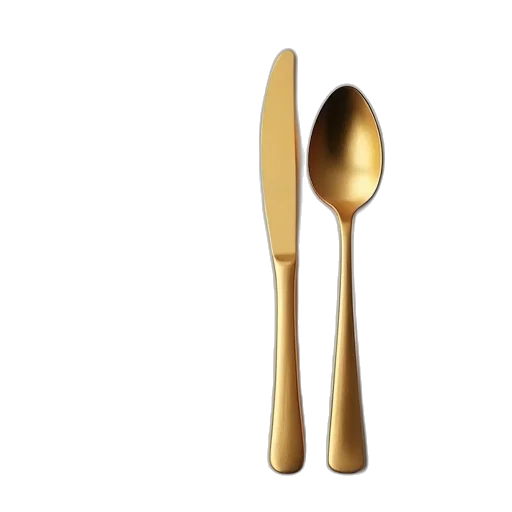 food, jewelry, weapon, 3d render, golden, cutlers, gold, color transparent PNG cut-out