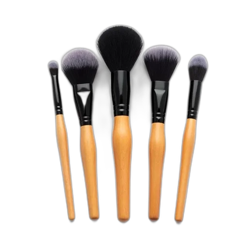 golden, monochrome, set, five, makeup, brushes, wooden, handles transparent PNG cut-out