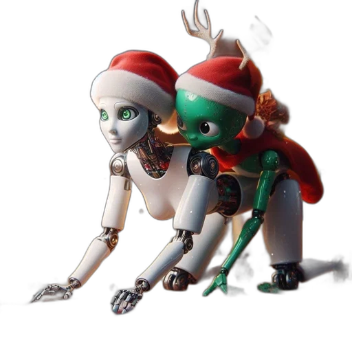 robot, concept art, 3d render, inside, festive, space, two, robotic transparent PNG cut-out