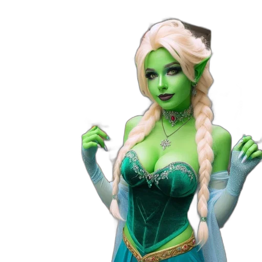 3d render, fantasy art, concept art, comic book art, green, person, skin, braids transparent PNG cut-out