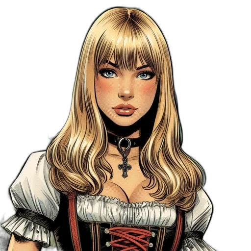 dress, comic book art, fantasy art, concept art, cartoon, woman, blue, eyes transparent PNG cut-out