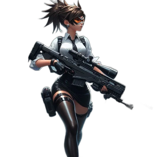 weapon, staff, concept art, cyberpunk, comic book art, anime, female, sniper transparent PNG cut-out