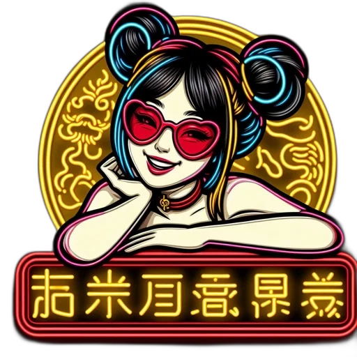 mask, jewelry, cyberpunk, anime, cartoon, vaporwave, cheerful, neon-lit transparent PNG cut-out