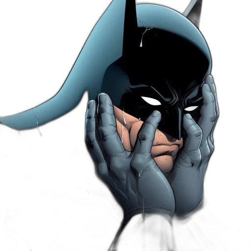 mask, comic book art, concept art, 3d render, cartoon, batman, sits, contemplation transparent PNG cut-out
