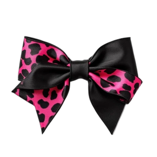 black, pink, bow, leopard, print, pattern, tied, shape transparent PNG cut-out