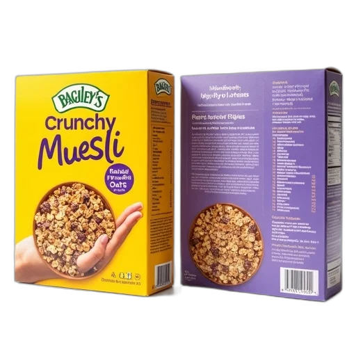 food, two, boxes, bagley, crunchy, muesli, cereal, displayed transparent PNG cut-out