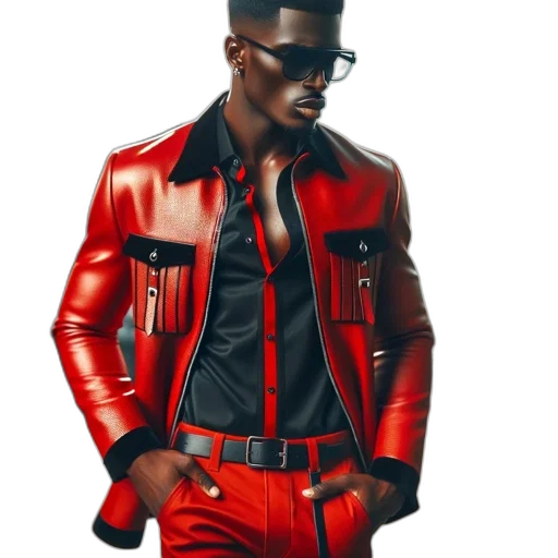 jacket, photorealistic, concept art, comic book art, cartoon, red, man, trousers transparent PNG cut-out