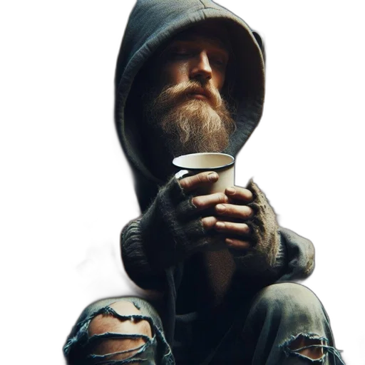 jacket, face, staff, bottle, concept art, photorealistic, cyberpunk, 3d render transparent PNG cut-out