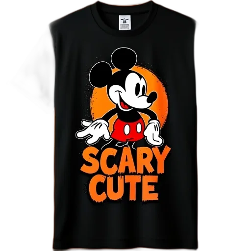 black, orange, t-shirt, mickey, mouse, graphic, front, text transparent PNG cut-out