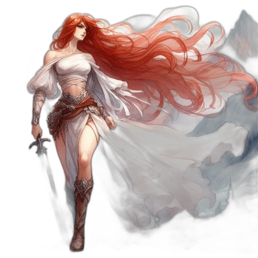 dress, fantasy art, concept art, comic book art, watercolor, fire, fog, red transparent PNG cut-out
