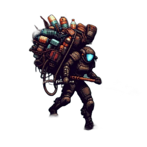 robot, weapon, staff, creature, cyberpunk, concept art, pixel art, fantasy art transparent PNG cut-out