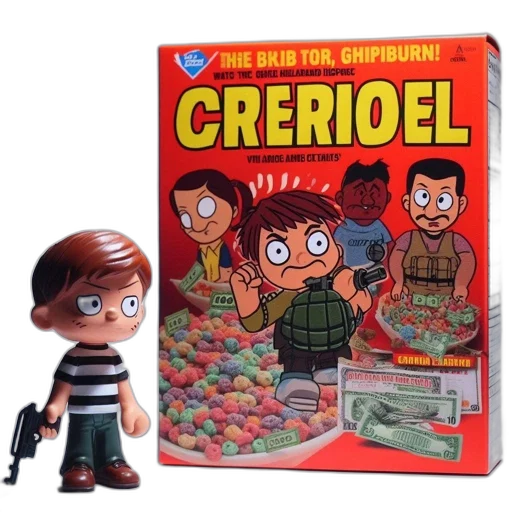 food, 3d render, comic book art, concept art, unusual, cereal, box, displays transparent PNG cut-out
