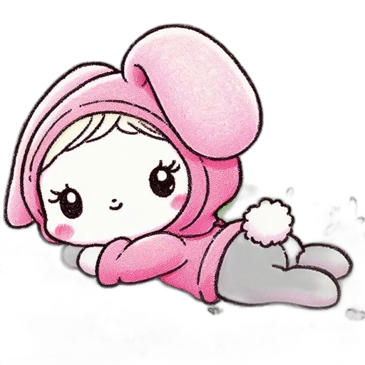 cartoon, concept art, watercolor, pencil sketch, snow, animated, pink-costumed, rabbit transparent PNG cut-out