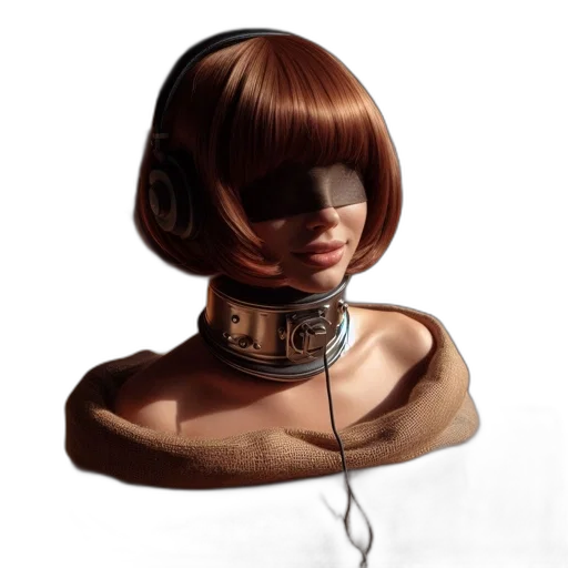 mask, robot, jewelry, hair, 3d render, cyberpunk, concept art, photorealistic transparent PNG cut-out