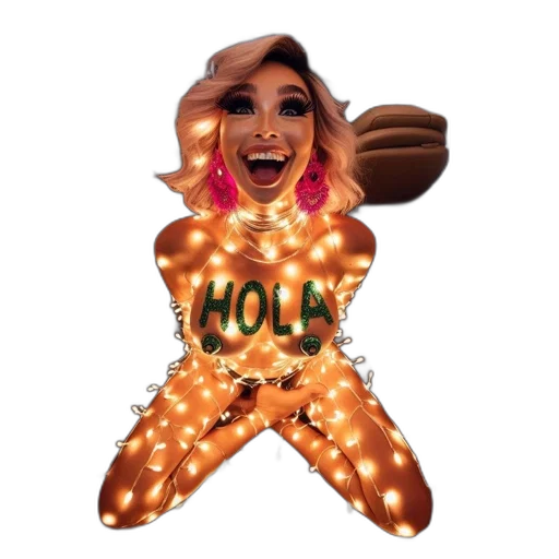jewelry, cartoon, woman, vibrant, makeup, pink, hair, sits transparent PNG cut-out