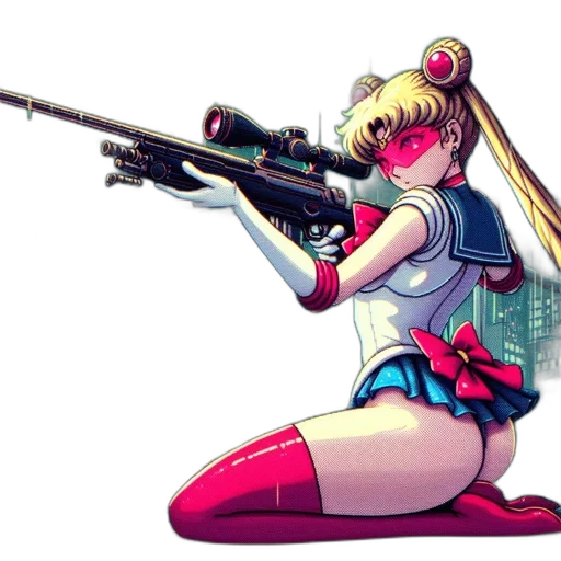 weapon, robot, staff, anime, pixel art, concept art, cyberpunk, red transparent PNG cut-out