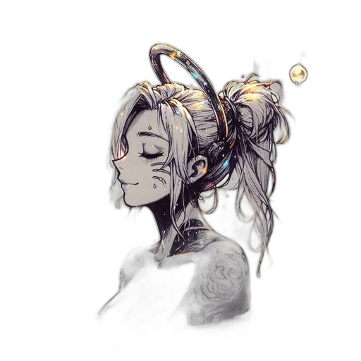 mask, crown, staff, hair, concept art, cyberpunk, fantasy art, watercolor transparent PNG cut-out