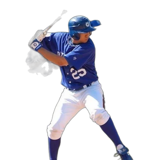 staff, photorealistic, baseball, player, blue, uniform, number, his transparent PNG cut-out