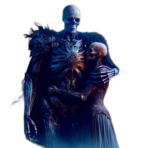 creature, robot, mask, staff, concept art, fantasy art, cyberpunk, 3d render transparent PNG cut-out