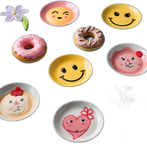 food, jewelry, pastel, collection, colorful, whimsical, plates, various transparent PNG cut-out