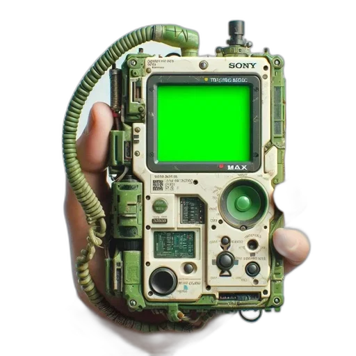 robot, weapon, jewelry, cyberpunk, 3d render, pixel art, concept art, green transparent PNG cut-out