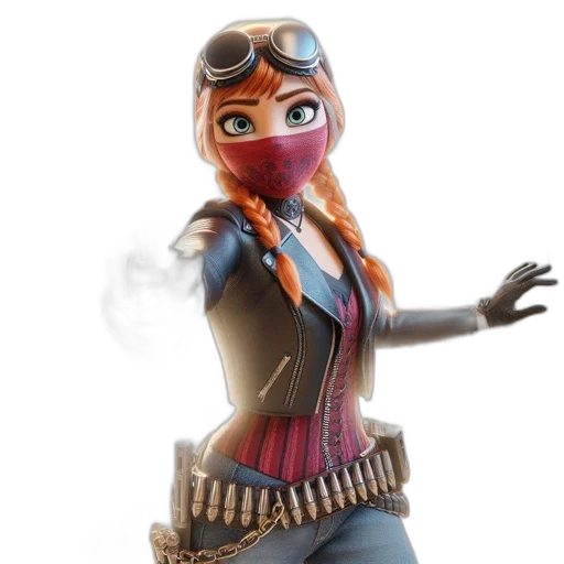 jacket, weapon, mask, face, concept art, 3d render, fantasy art, comic book art transparent PNG cut-out
