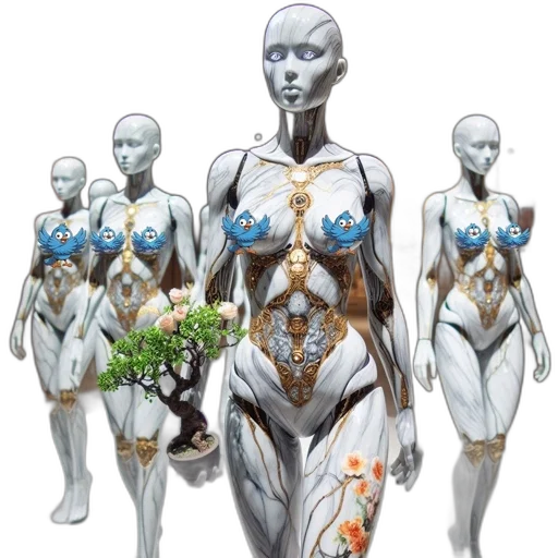robot, dress, jewelry, concept art, fantasy art, 3d render, cyberpunk, earth tones transparent PNG cut-out