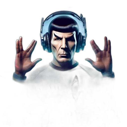 concept art, cyberpunk, pixel art, comic book art, outer space, life-sized, figure, spock transparent PNG cut-out