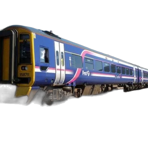 3d render, photorealistic, concept art, blue, white, train, number, 158711 transparent PNG cut-out