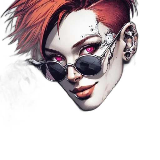 face, mask, robot, jacket, cyberpunk, comic book art, watercolor, fantasy art transparent PNG cut-out
