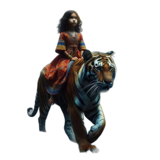 fantasy art, concept art, 3d render, photorealistic, girl, sits, atop, calm transparent PNG cut-out