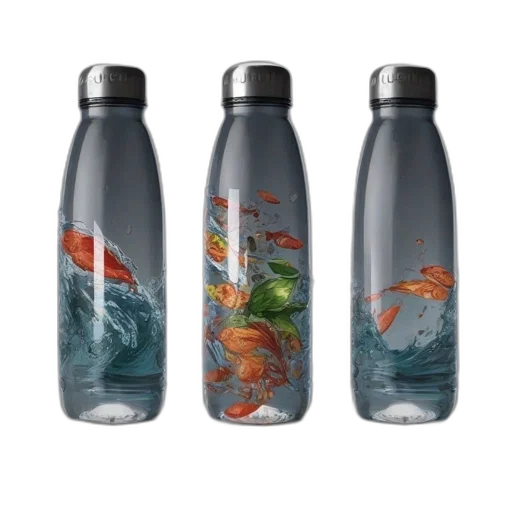 bottle, three, bottles, containing, scenes, one, floating, orange transparent PNG cut-out