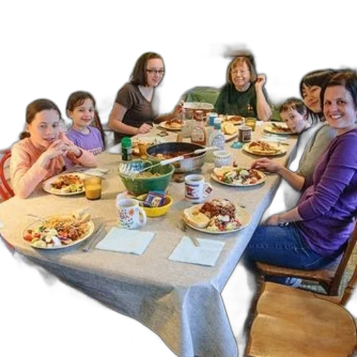 food, family, enjoys, meal, together, long, table, various transparent PNG cut-out