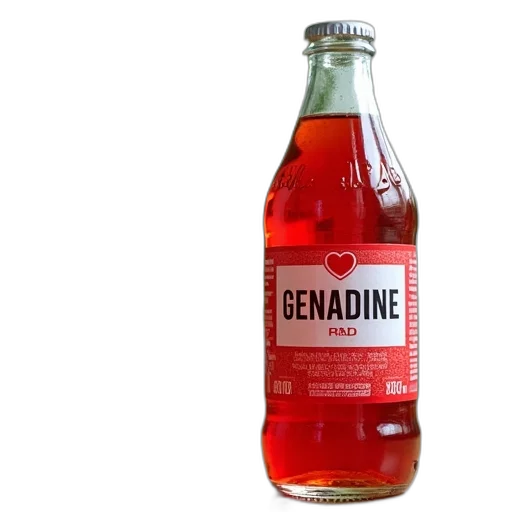bottle, food, 3d render, red, soda, label, reads, genadine transparent PNG cut-out