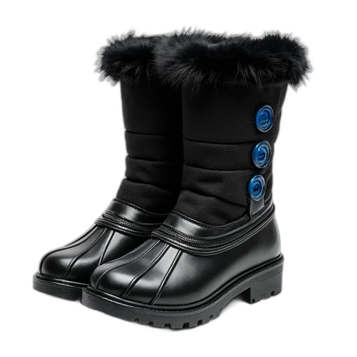 shoes, pair, black, winter, boots, textured, surface, fur transparent PNG cut-out